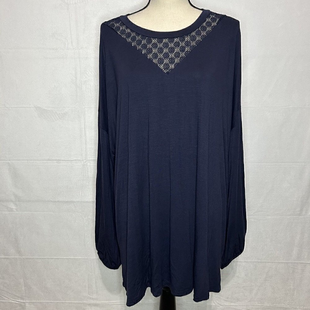 NWT Suzanne Betro Weekend Mesh Lace Detail Women's Top Tunic Navy Size 2X NEW